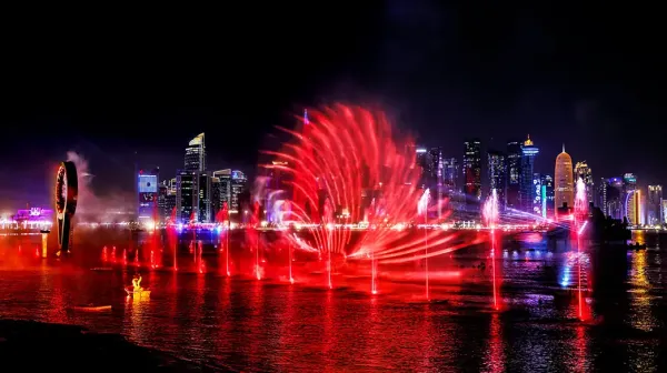 projection on water screen at opening show fifa world cup doha